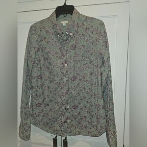 Anthropologie ODILLE Embroidered Gingham Button Down Shirt Blouse Sz 10